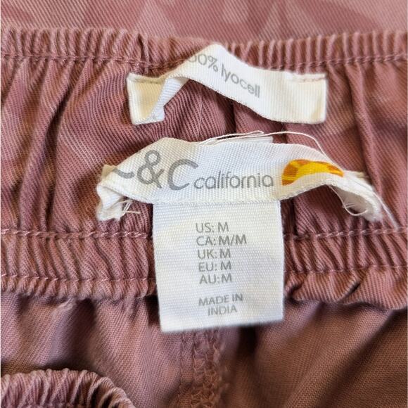 C&C California 100% Lyocell Tropical Floral Dusty Pink High Rise Wide Leg Pants - Picture 4 of 4